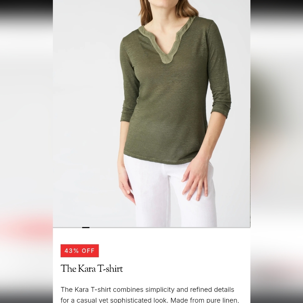 Green 120% Lino Kara T Shirt Top V Neck